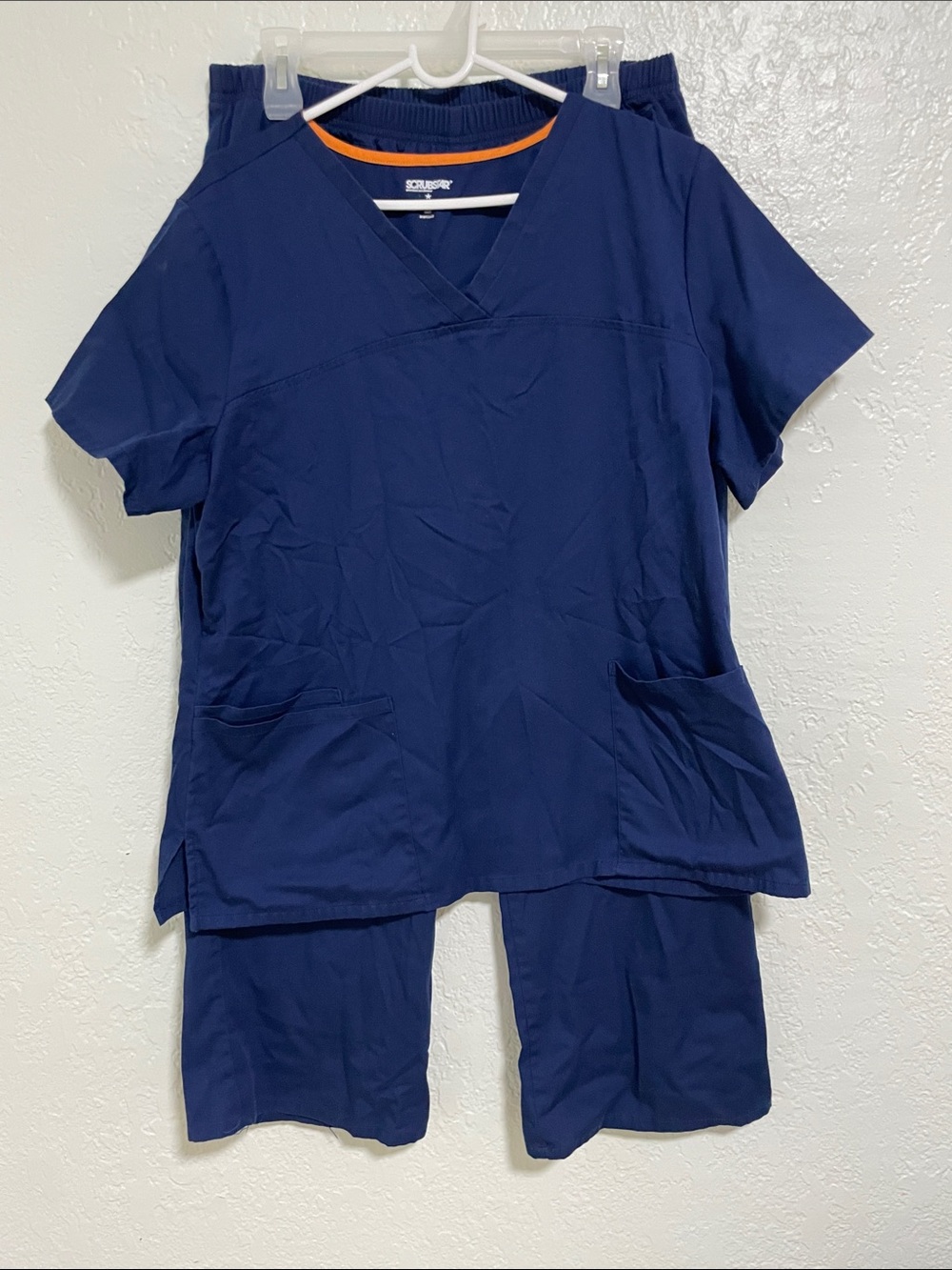 Scrubstar Navy Scrub Set with Orange Accent